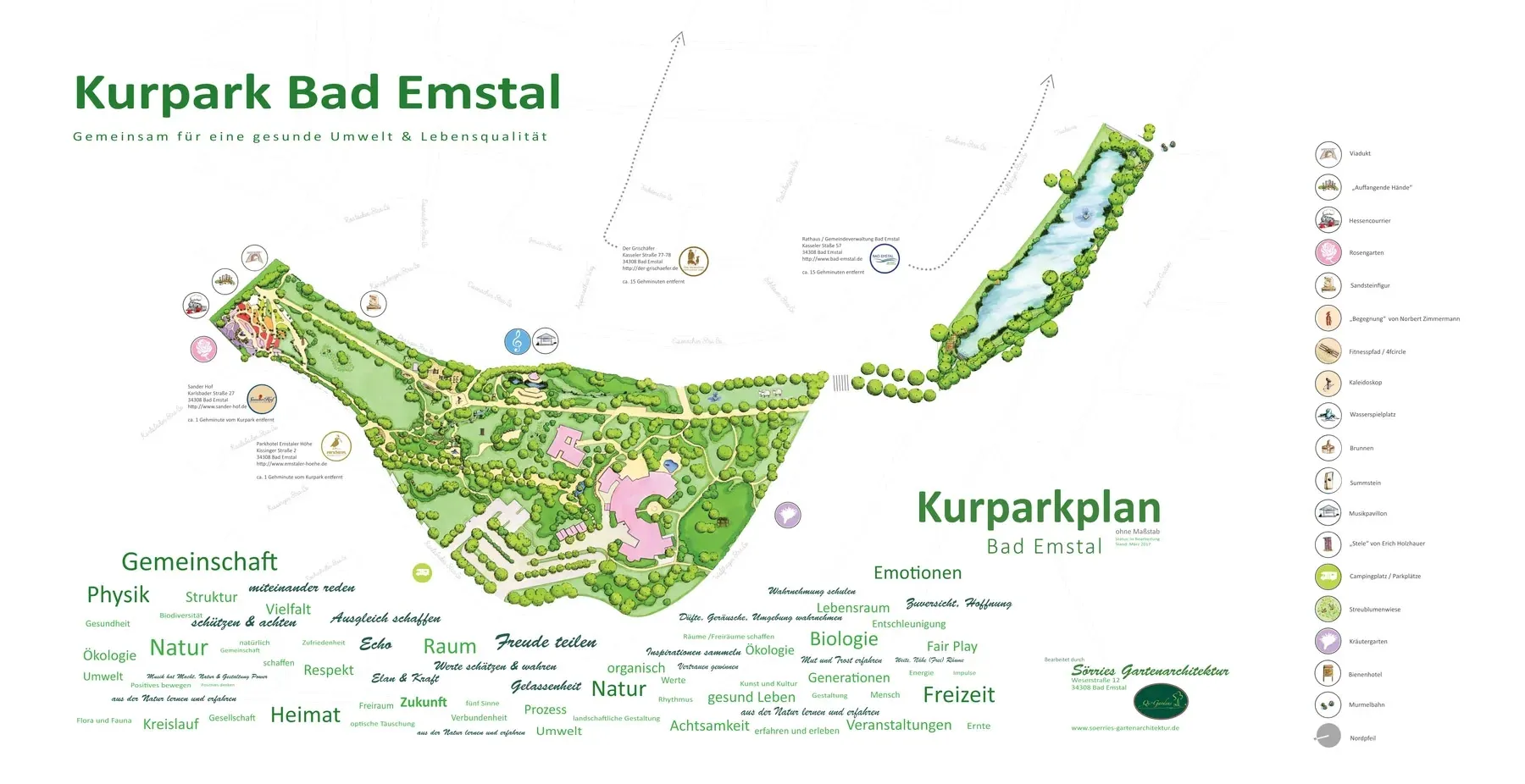 Illustrierter Kurparkplan Bad Emstal mit Parkflächen, Anglerteich und Legende
